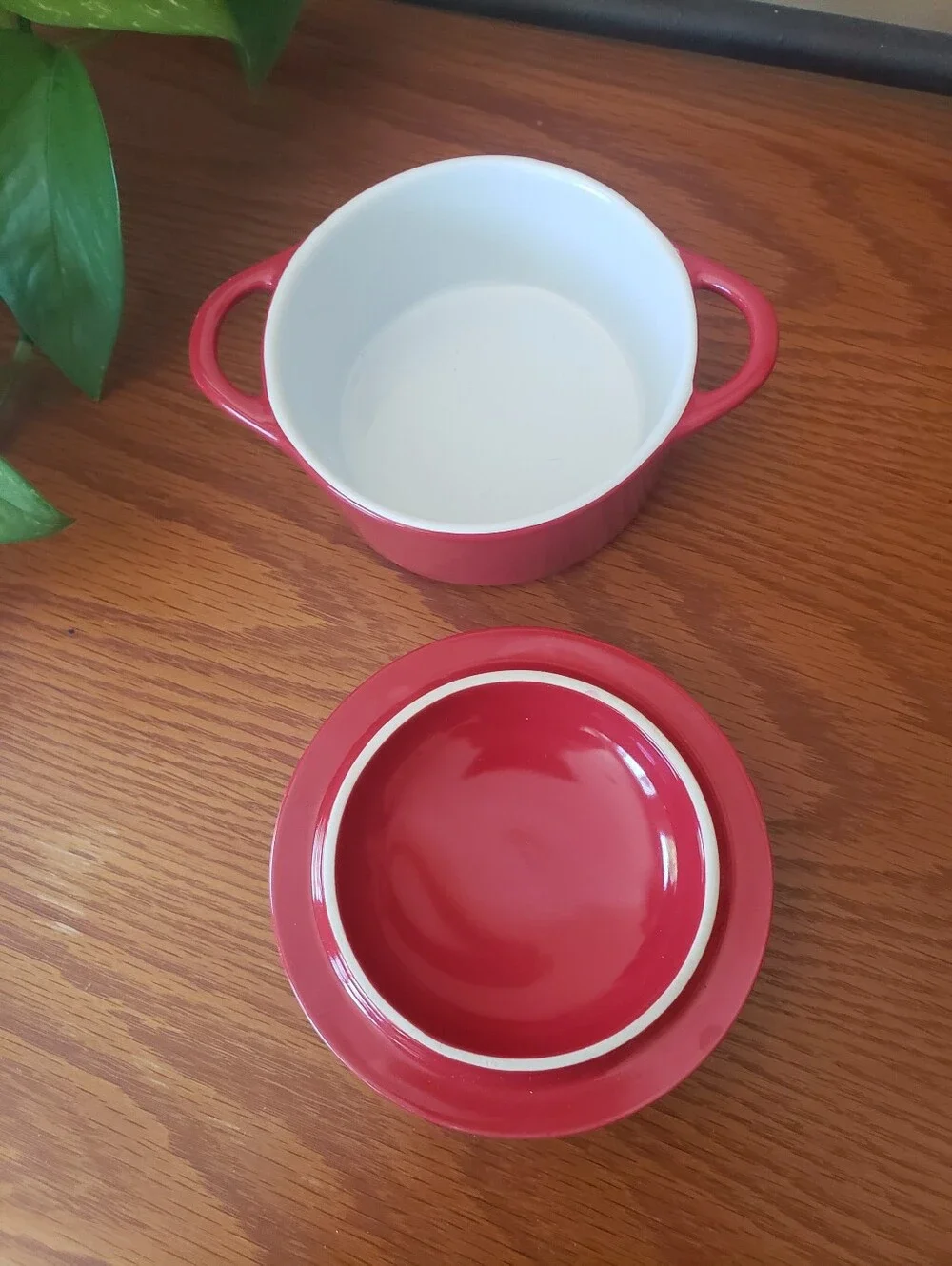 Red Ceramic Mini Casserole Dish With Lid And Handles - 4 3/4